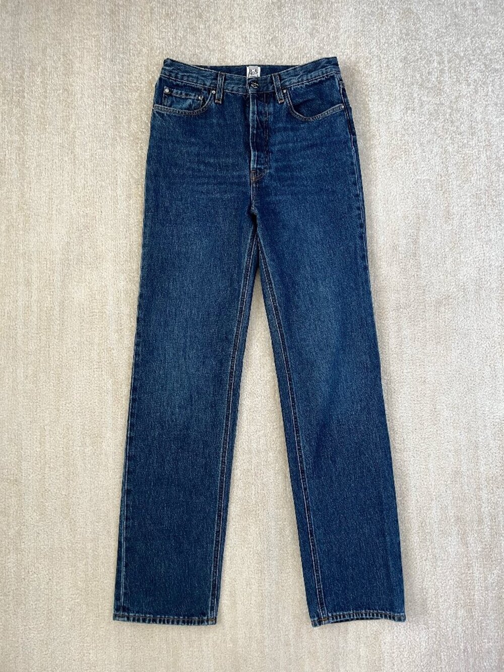 TOTEME Classic Cut Full Length Straight Leg Jeans Blue 27